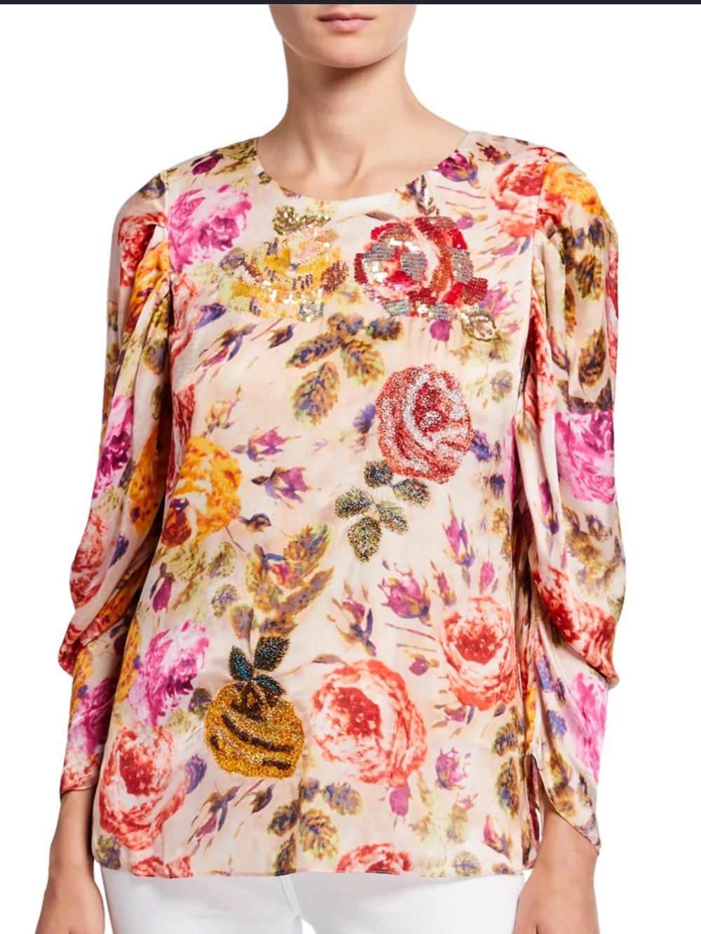 Kobi Halperin Floral Sequin Blouse in Pink, Yellow, Gold